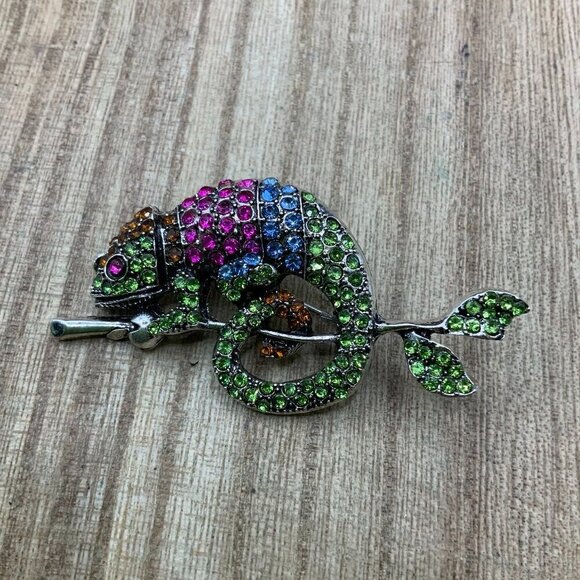 Boutique Jewelry - Chameleon Multi Colored Rhinestone Pendant Brooch Pin